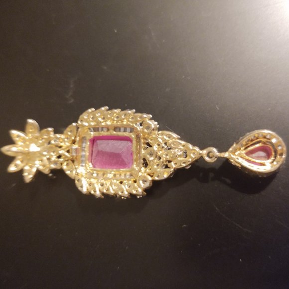 Gold Tone cz Lab Grown Ruby - Picture 2 of 3
